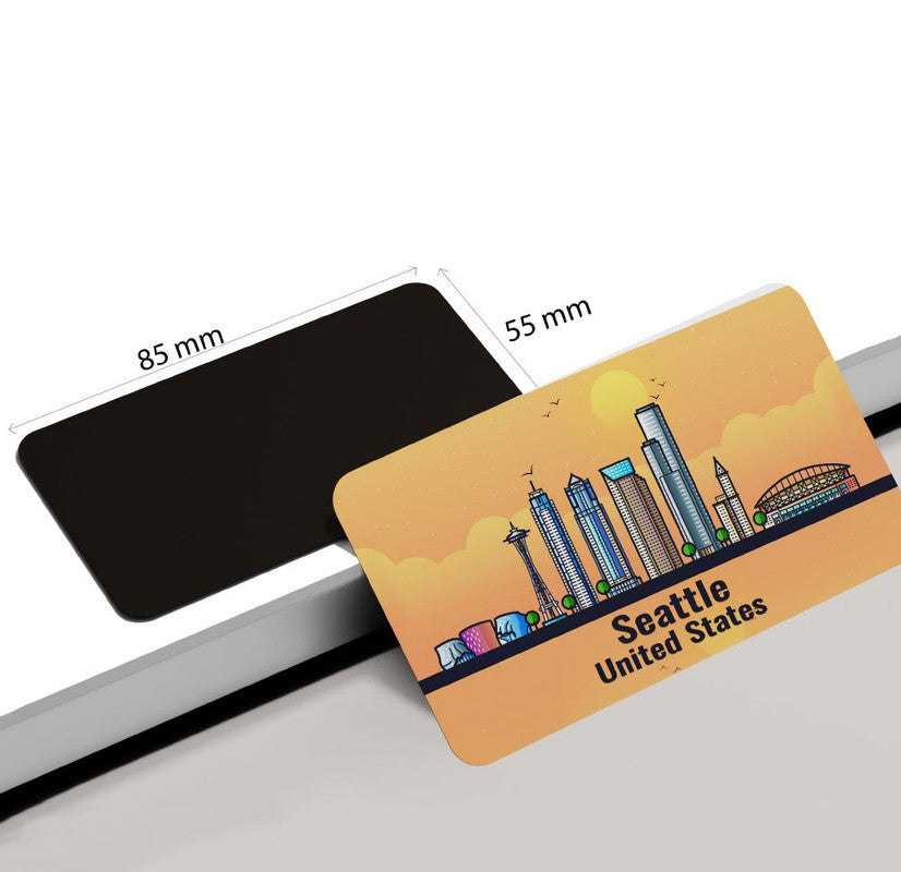 dhcrafts Rectangular Rubber Fridge Magnet / Magnetic Card Orange United States Seattle Design Pack of 1 (8.6cm x 5.4cm)
