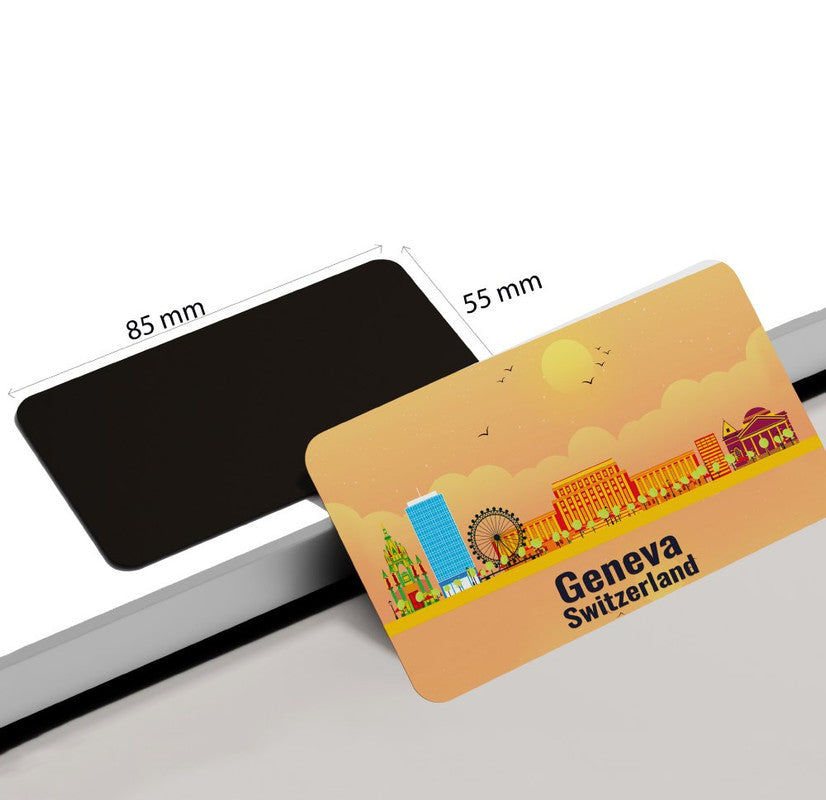 dhcrafts Rectangular Rubber Fridge Magnet / Magnetic Card Orange Switzerland Geneva Design Pack of 1 (8.6cm x 5.4cm)