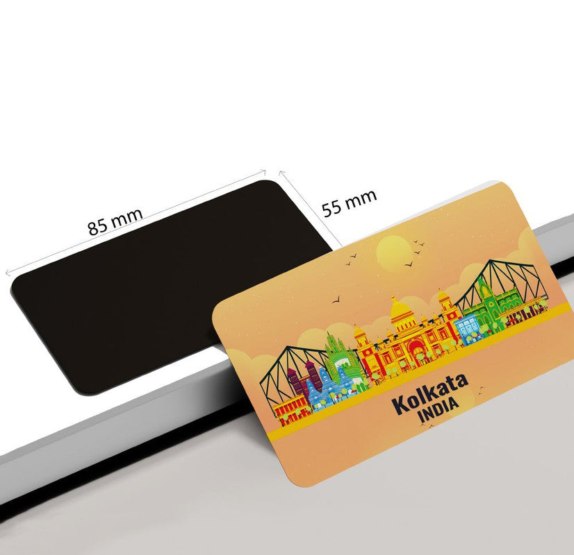 dhcrafts Rectangular Rubber Fridge Magnet / Magnetic Card Orange India Kolkata Design Pack of 1 (8.6cm x 5.4cm)