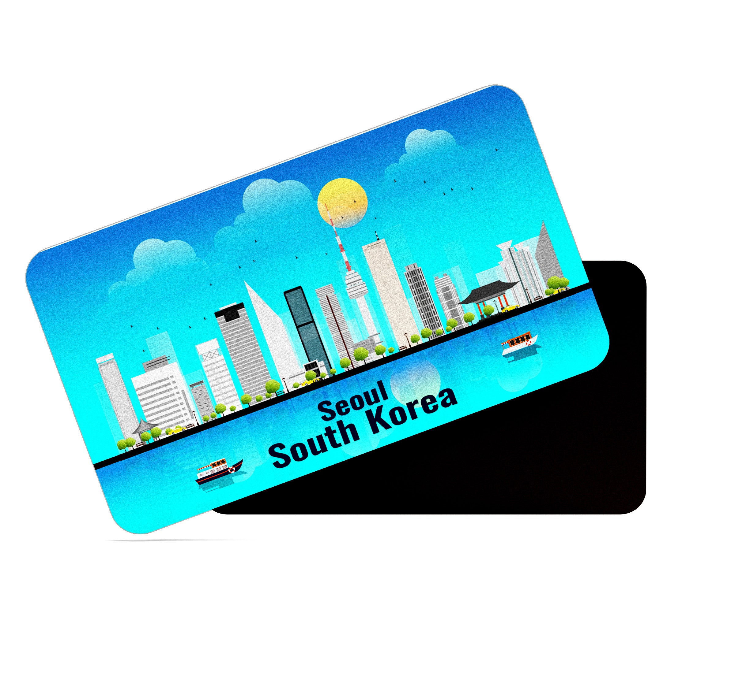dhcrafts Rectangular Fridge Magnet Blue South Korea Seoul Design Pack of 1 (8.6cm x 5.4cm)