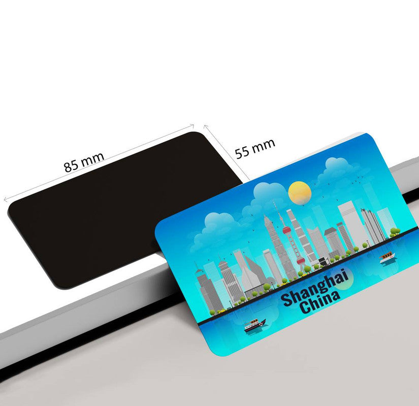 dhcrafts Rectangular Rubber Fridge Magnet / Magnetic Card Blue China Shanghai Design Pack of 1 (8.6cm x 5.4cm)