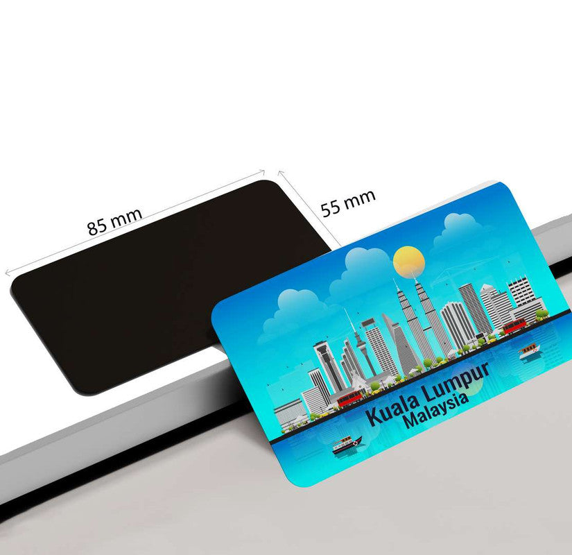 dhcrafts Rectangular Rubber Fridge Magnet / Magnetic Card Blue Malaysia Kuala Lumpur Design Pack of 1 (8.6cm x 5.4cm)