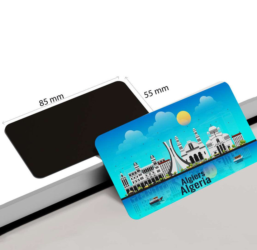 dhcrafts Rectangular Rubber Fridge Magnet / Magnetic Card Blue Algeria Algiers Design Pack of 1 (8.6cm x 5.4cm)