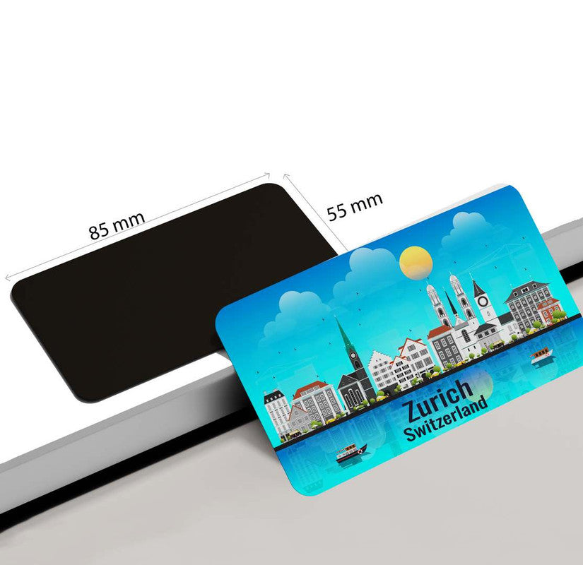 dhcrafts Rectangular Rubber Fridge Magnet / Magnetic Card Blue Switzerland Zurich Design Pack of 1 (8.6cm x 5.4cm)