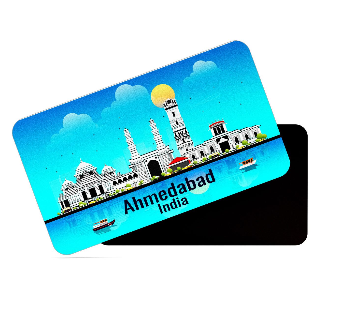 dhcrafts Rectangular Fridge Magnet Blue India Ahmedabad Design Pack of 1 (8.6cm x 5.4cm)
