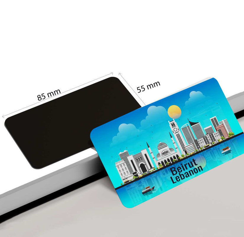 dhcrafts Rectangular Rubber Fridge Magnet / Magnetic Card Blue Lebanon Beirut Design Pack of 1 (8.6cm x 5.4cm)