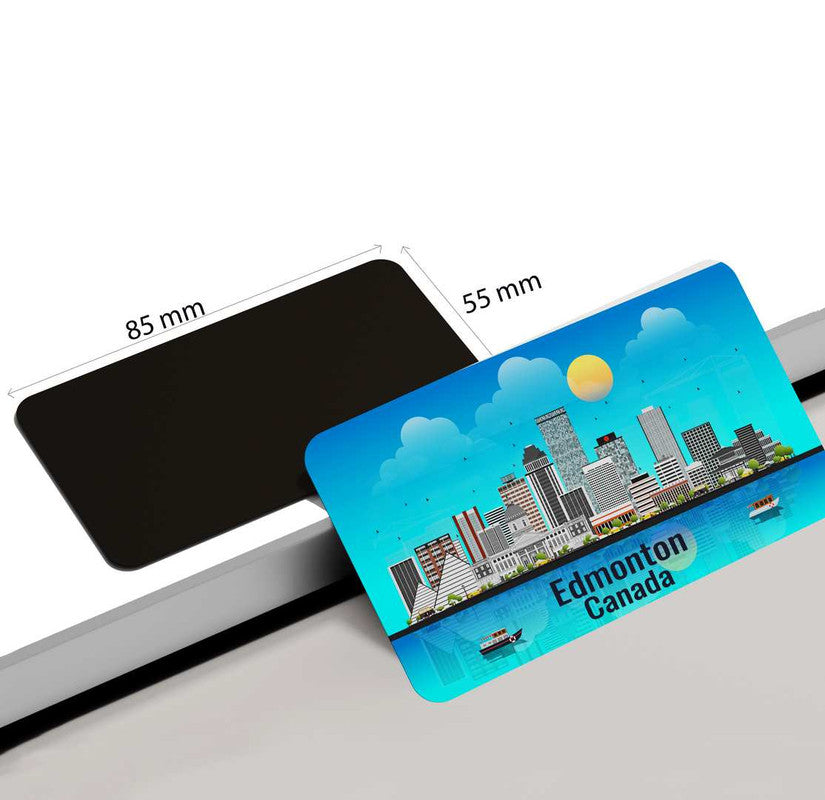 dhcrafts Rectangular Rubber Fridge Magnet / Magnetic Card Blue Canada Edmonton Design Pack of 1 (8.6cm x 5.4cm)
