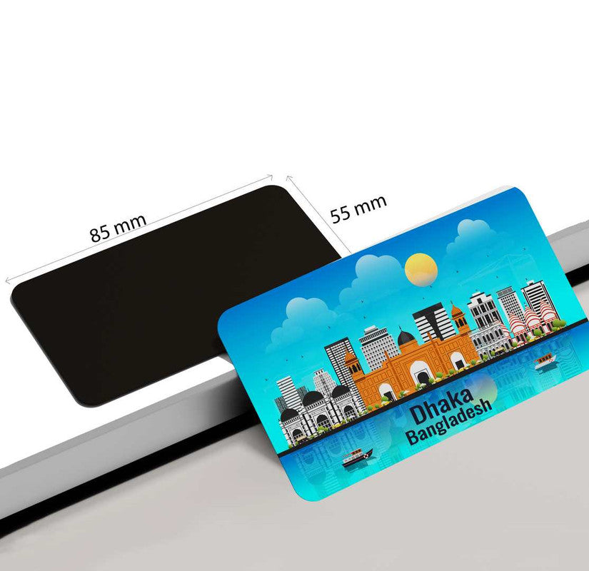 dhcrafts Rectangular Rubber Fridge Magnet / Magnetic Card Blue Bangladesh Dhaka Design Pack of 1 (8.6cm x 5.4cm)