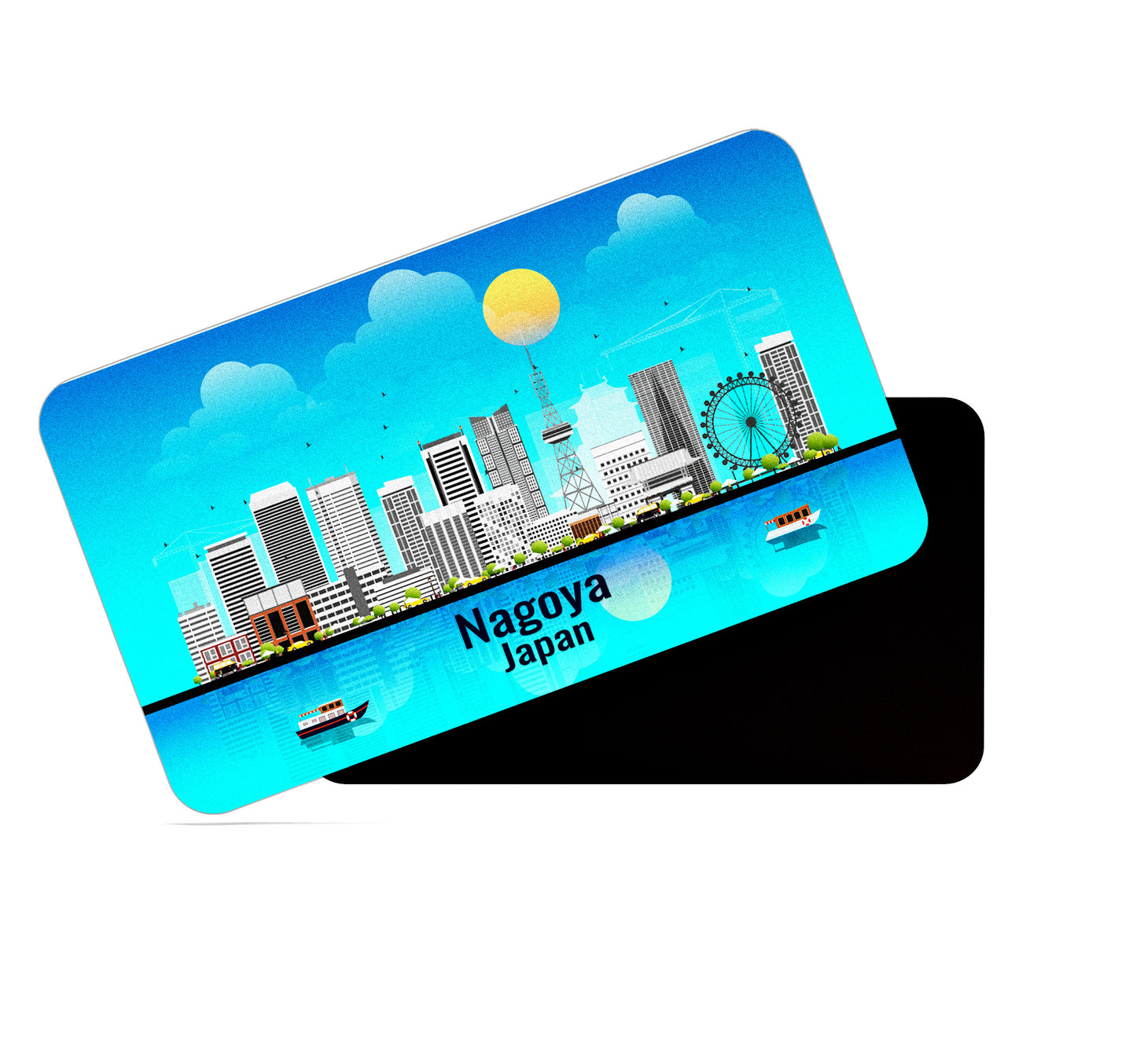 dhcrafts Rectangular Fridge Magnet Blue Japan Nagoya Design Pack of 1 (8.6cm x 5.4cm)