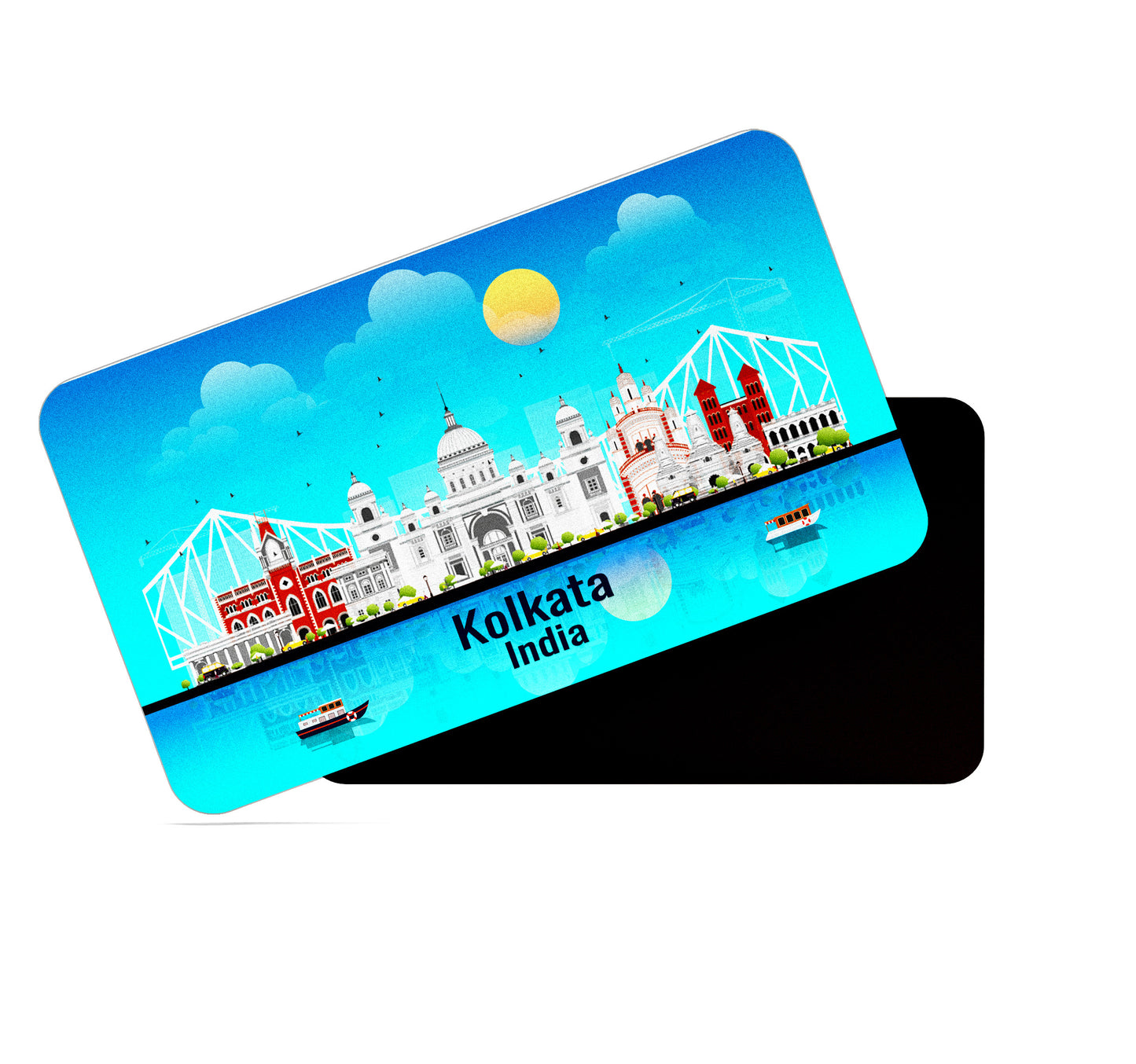 dhcrafts Rectangular Fridge Magnet Blue India Kolkata Design Pack of 1 (8.6cm x 5.4cm)