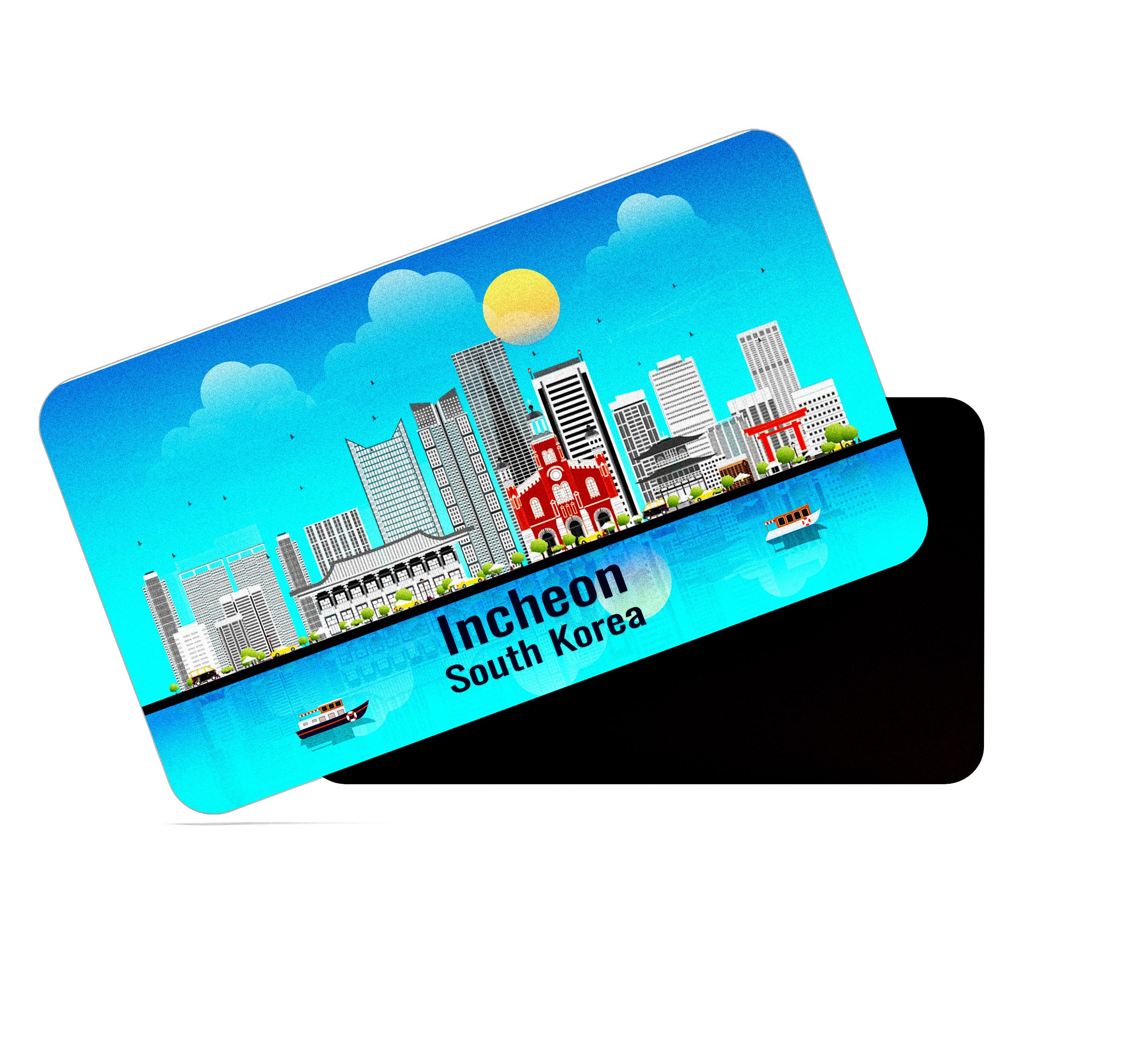 dhcrafts Rectangular Fridge Magnet Blue South Korea Incheon Design Pack of 1 (8.6cm x 5.4cm)