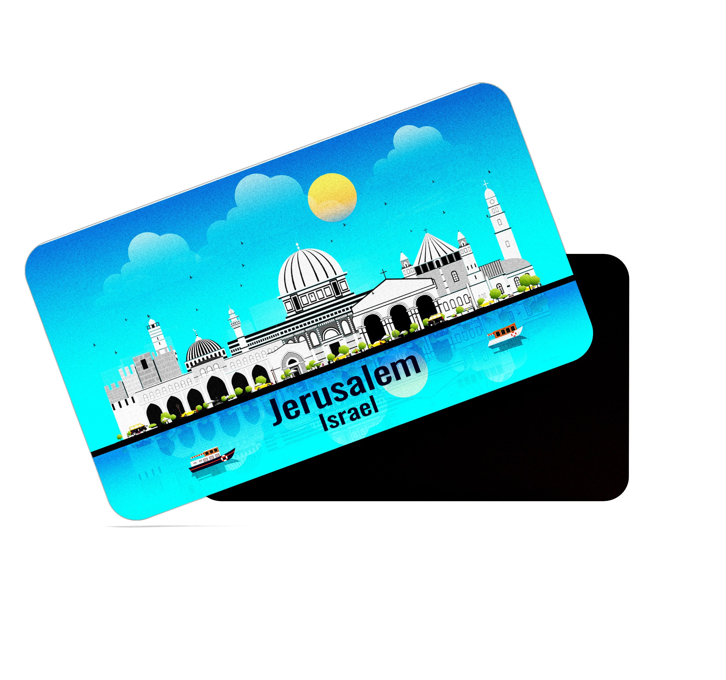 dhcrafts Rectangular Fridge Magnet Blue Israel Jerusalem Design Pack of 1 (8.6cm x 5.4cm)