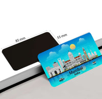 dhcrafts Rectangular Rubber Fridge Magnet / Magnetic Card Blue India Mumbai Design Pack of 1 (8.6cm x 5.4cm)
