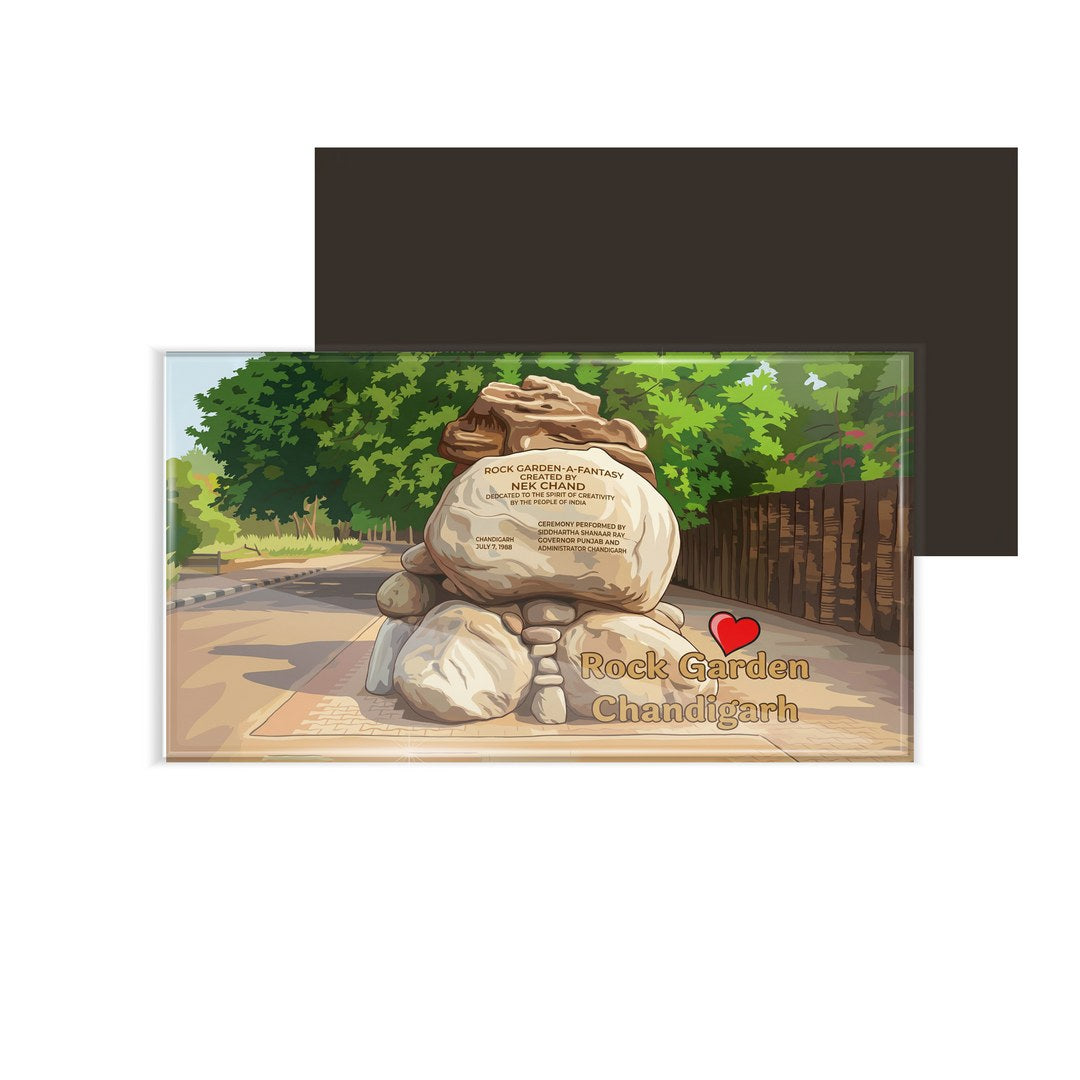 dhcrafts Rectangular Fridge Magnet Multicolor Chandigarh Rock Garden Design Pack of 1 (8.6cm x 5.4cm)