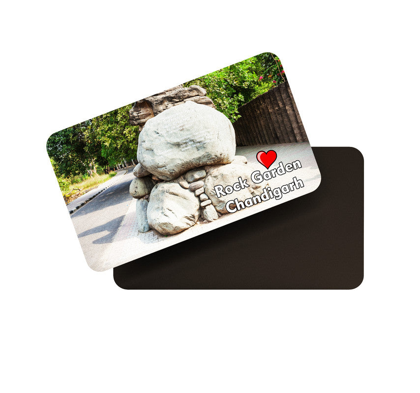 dhcrafts Rectangular Rubber Fridge Magnet / Magnetic Card Multicolor Chandigarh Rock Garden Design Pack of 1 (8.6cm x 5.4cm)