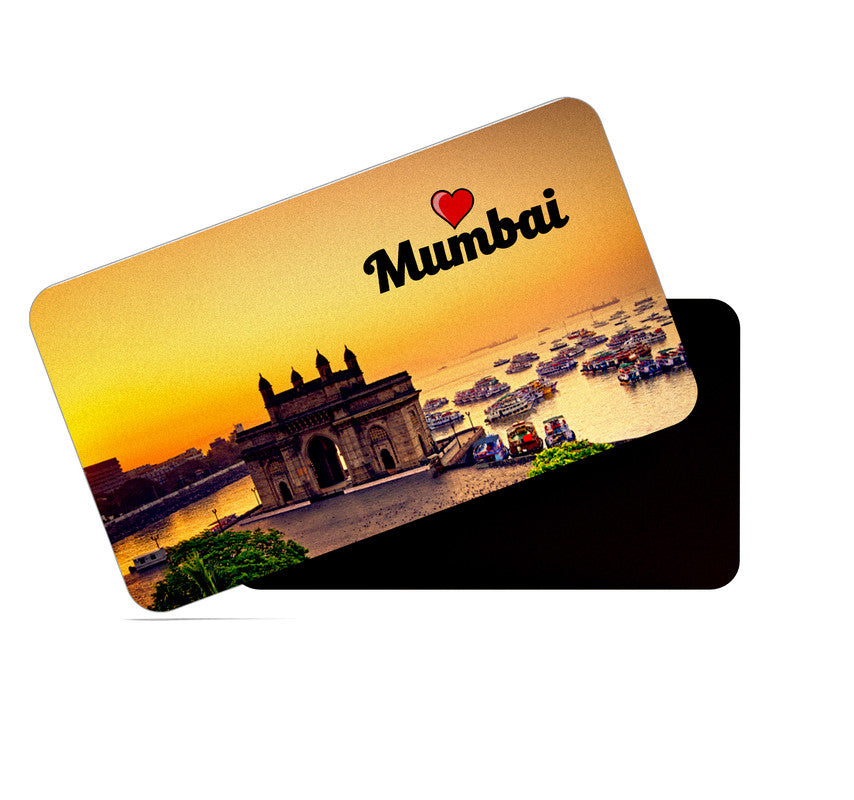dhcrafts Rectangular Rubber Fridge Magnet / Magnetic Card Multicolor Mumbai Design Pack of 1 (8.6cm x 5.4cm)