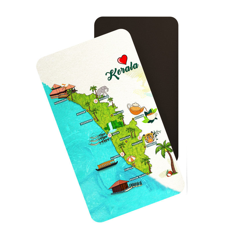 dhcrafts Rectangular Rubber Fridge Magnet / Magnetic Card Multicolor Kerala D1 Design Pack of 1 (8.6cm x 5.4cm)