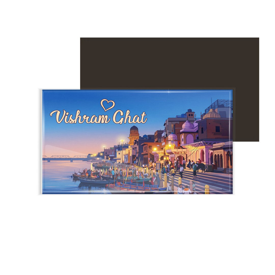 dhcrafts Rectangular Fridge Magnet Multicolor Uttar Pradesh Vishram Ghat Design Pack of 1 (8.6cm x 5.4cm)