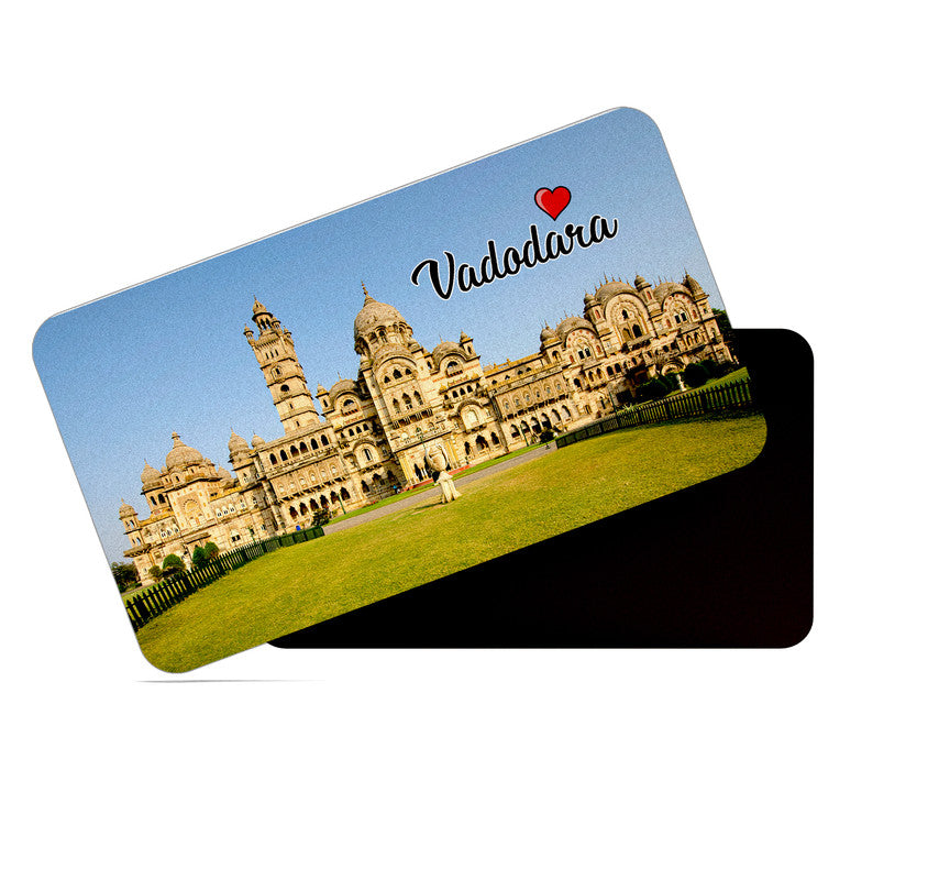dhcrafts Rectangular Rubber Fridge Magnet / Magnetic Card Multicolor Gujarat Vadodara Design Pack of 1 (8.6cm x 5.4cm)