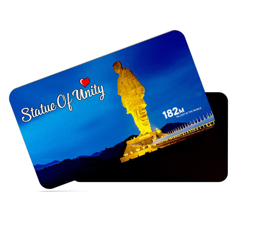 dhcrafts Rectangular Rubber Fridge Magnet / Magnetic Card Multicolor Gujarat Statue Of Unity Design Pack of 1 (8.6cm x 5.4cm)