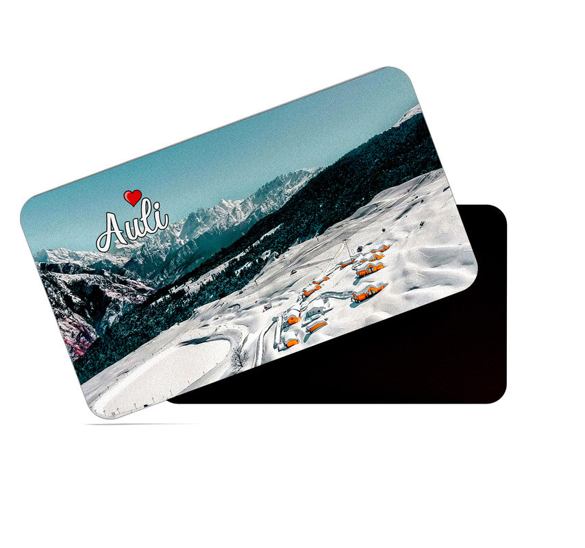 dhcrafts Rectangular Rubber Fridge Magnet / Magnetic Card Multicolor Uttarakhand Auli Design Pack of 1 (8.6cm x 5.4cm)