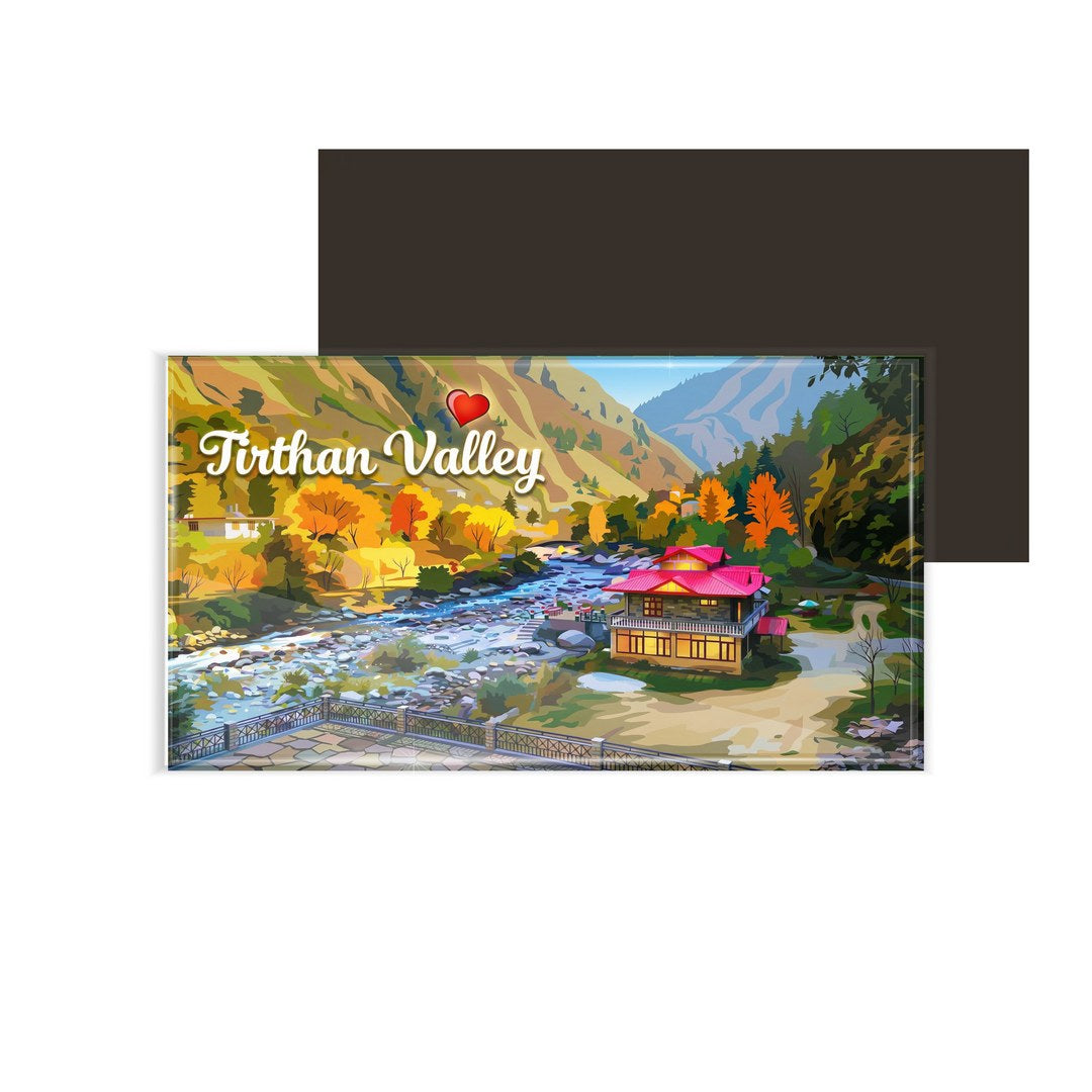 dhcrafts Rectangular Fridge Magnet Multicolor Himachal Pradesh Tirthan Valley D1 Design Pack of 1 (8.6cm x 5.4cm)