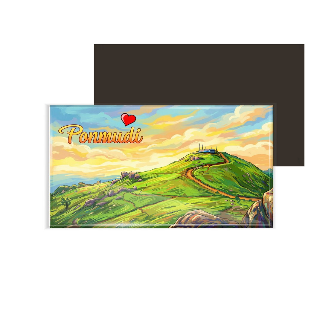 dhcrafts Rectangular Fridge Magnet Multicolor Kerala Ponmudi Design Pack of 1 (8.6cm x 5.4cm)