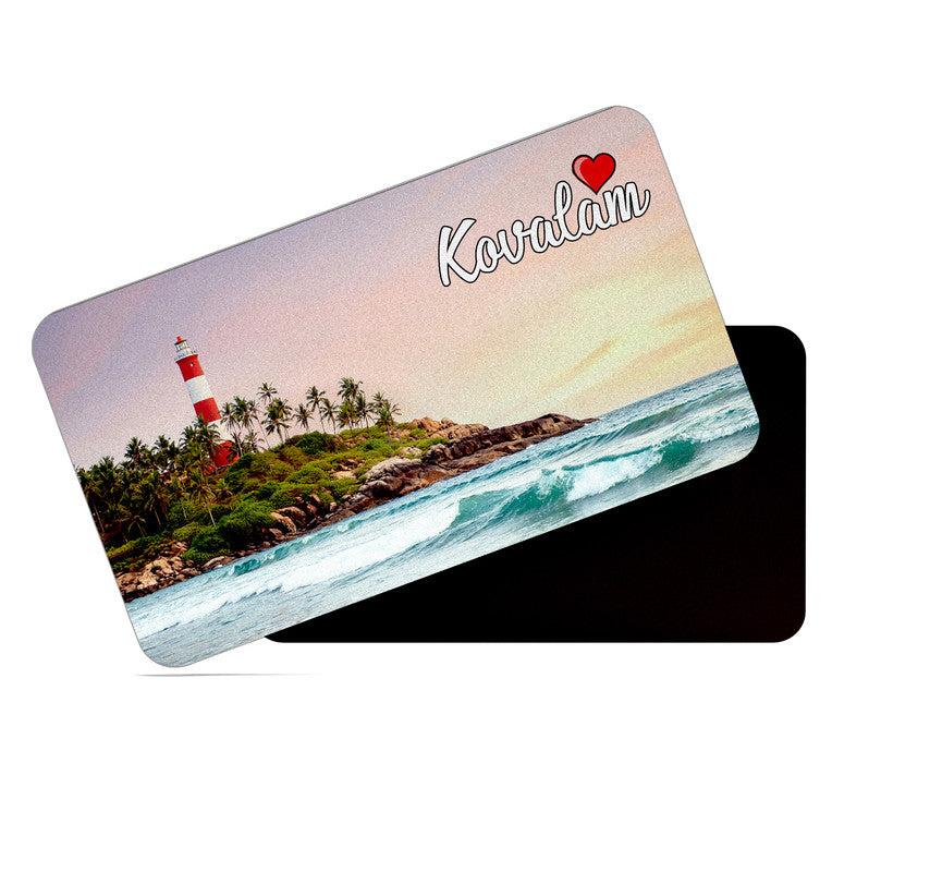dhcrafts Rectangular Rubber Fridge Magnet / Magnetic Card Multicolor Kerala Kovalam Design Pack of 1 (8.6cm x 5.4cm)