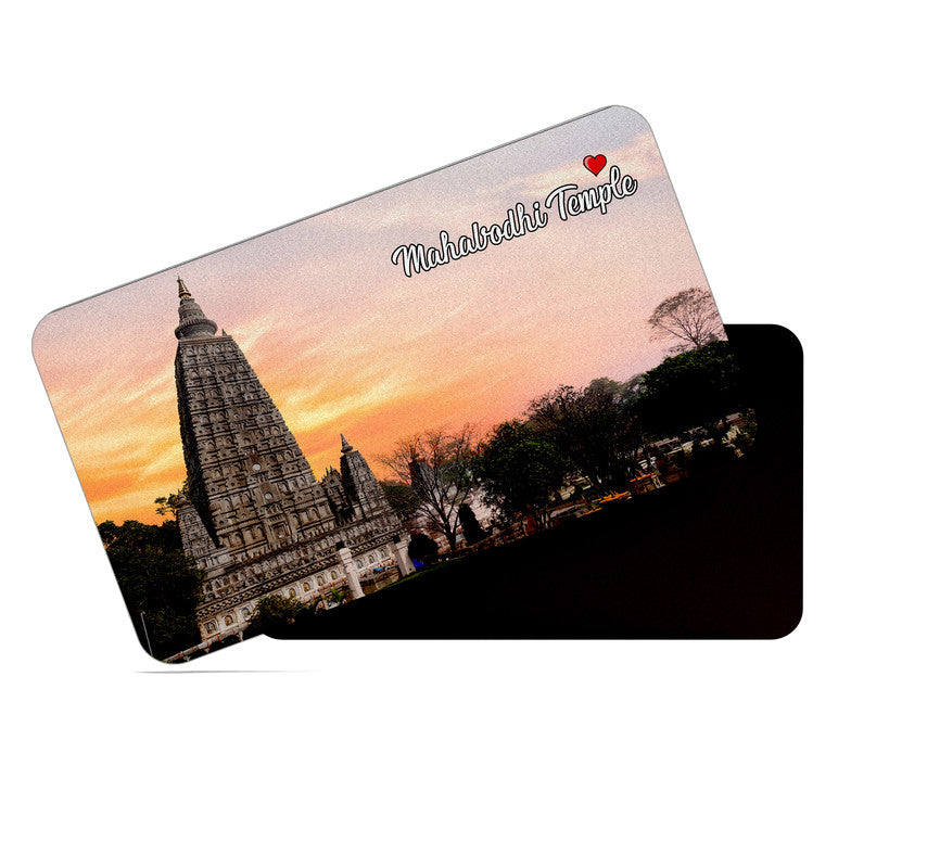 dhcrafts Rectangular Rubber Fridge Magnet / Magnetic Card Multicolor Bihar Mahabodhi Temple Design Pack of 1 (8.6cm x 5.4cm)