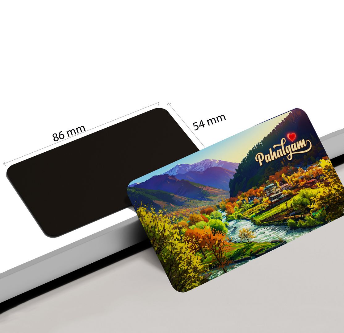 dhcrafts Rectangular Fridge Magnet Multicolor Jammu and Kashmir Pahalgam Design Pack of 1 (8.6cm x 5.4cm)