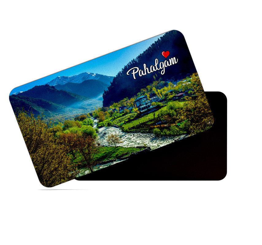 dhcrafts Rectangular Rubber Fridge Magnet / Magnetic Card Multicolor Jammu and Kashmir Pahalgam Design Pack of 1 (8.6cm x 5.4cm)