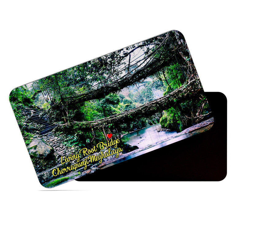 dhcrafts Rectangular Rubber Fridge Magnet / Magnetic Card Multicolor Meghalaya Long Root Bridge Cherapunji Design Pack of 1 (8.6cm x 5.4cm)