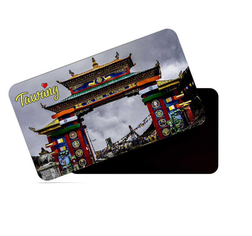 dhcrafts Rectangular Rubber Fridge Magnet / Magnetic Card Multicolor Arunachal Pradesh Tawang Design Pack of 1 (8.6cm x 5.4cm)