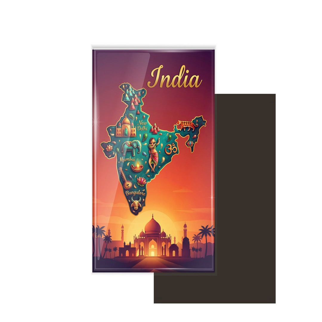 dhcrafts Rectangular Fridge Magnet Multicolor India Design Pack of 1 (8.6cm x 5.4cm)