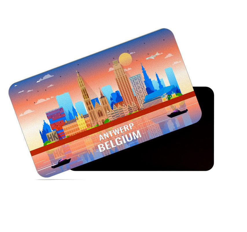 dhcrafts Fridge Magnet Rectangle Acrylic Glass (8.6 x 5.4 cm) Multicolor Belgium Antwerp Design Pack of 1