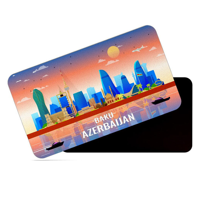 dhcrafts Fridge Magnet Rectangle Acrylic Glass (8.6 x 5.4 cm) Multicolor Azerbaijan Baku Design Pack of 1