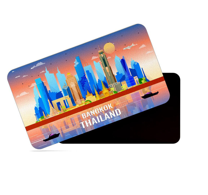 dhcrafts Fridge Magnet Rectangle Acrylic Glass (8.6 x 5.4 cm) Multicolor Thailand Bangkok Design Pack of 1