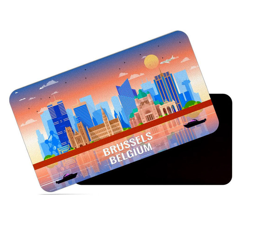 dhcrafts Rectangular Rubber Fridge Magnet / Magnetic Card Multicolor Belgium Brussels Design Pack of 1 (8.6cm x 5.4cm)