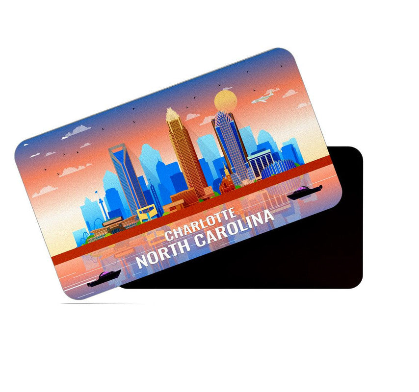 dhcrafts Fridge Magnet Rectangle Acrylic Glass (8.6 x 5.4 cm) Multicolor North Carolina Charlotte Design Pack of 1
