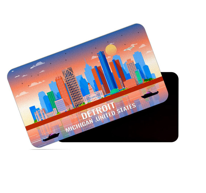 dhcrafts Fridge Magnet Rectangle Acrylic Glass (8.6 x 5.4 cm) Multicolor United States, Michigan Detroit Design Pack of 1
