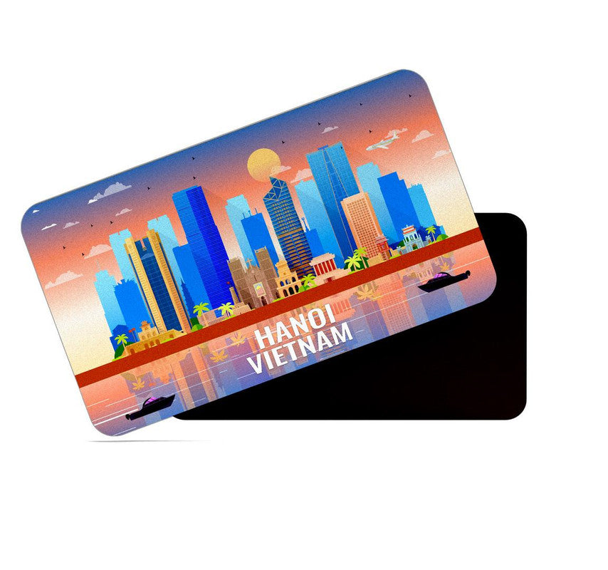 dhcrafts Rectangular Rubber Fridge Magnet / Magnetic Card Multicolor Vietnam Hanoi Design Pack of 1 (8.6cm x 5.4cm)