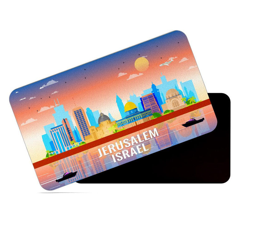 dhcrafts Fridge Magnet Rectangle Acrylic Glass (8.6 x 5.4 cm) Multicolor Isarel Jerusalem Design Pack of 1