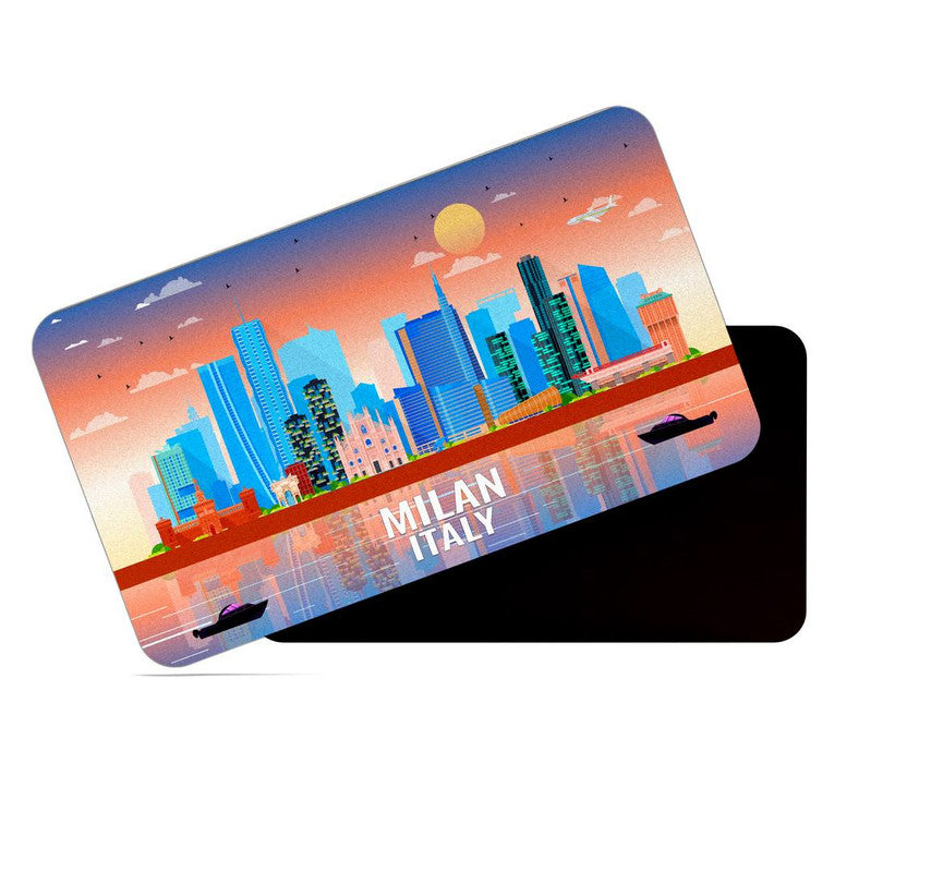 dhcrafts Rectangular Rubber Fridge Magnet / Magnetic Card Multicolor Italy Milan Design Pack of 1 (8.6cm x 5.4cm)