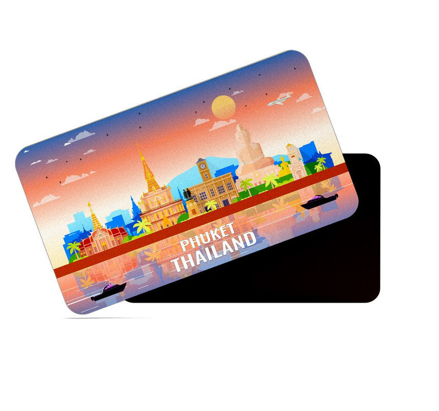 dhcrafts Rectangular Rubber Fridge Magnet / Magnetic Card Multicolor Thailand Phuket Design Pack of 1 (8.6cm x 5.4cm)