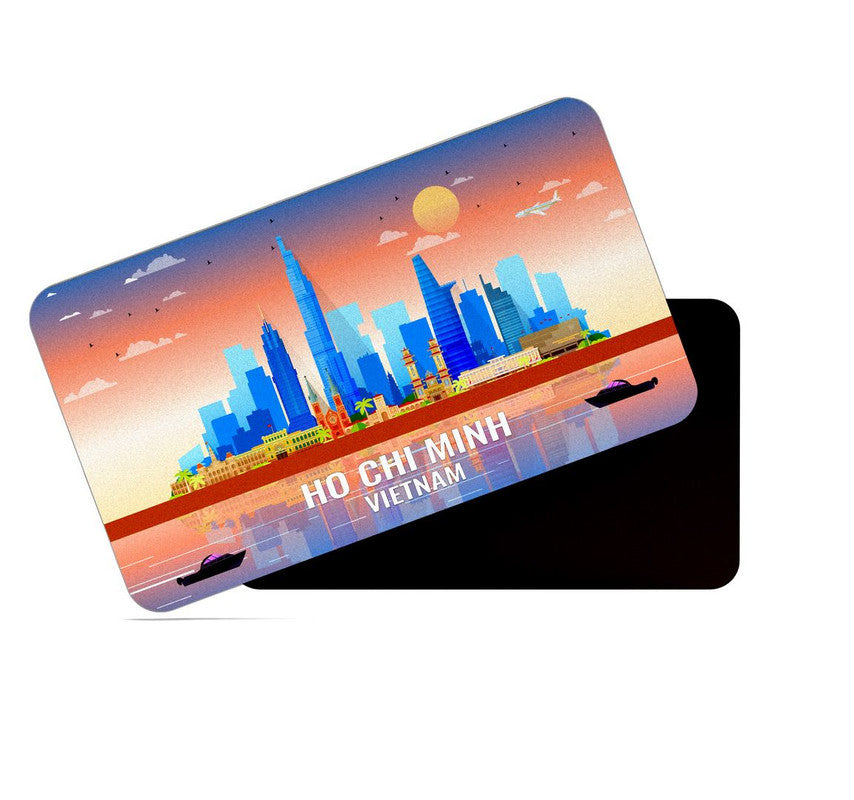 dhcrafts Rectangular Rubber Fridge Magnet / Magnetic Card Multicolor Vietnam Ho Chi Minh Design Pack of 1 (8.6cm x 5.4cm)