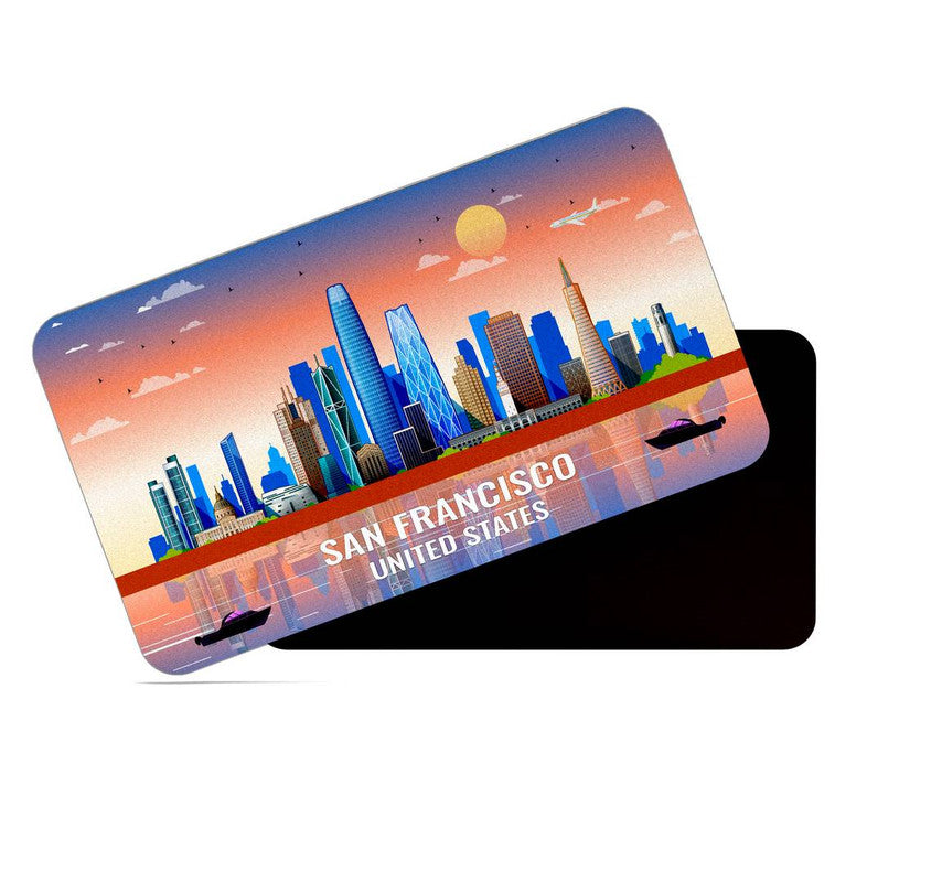 dhcrafts Rectangular Rubber Fridge Magnet / Magnetic Card Multicolor United States San Francisco Design Pack of 1 (8.6cm x 5.4cm)