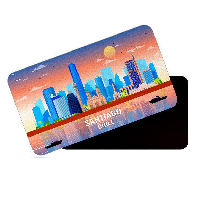 dhcrafts Rectangular Rubber Fridge Magnet / Magnetic Card Multicolor Chile Santaigo Design Pack of 1 (8.6cm x 5.4cm)