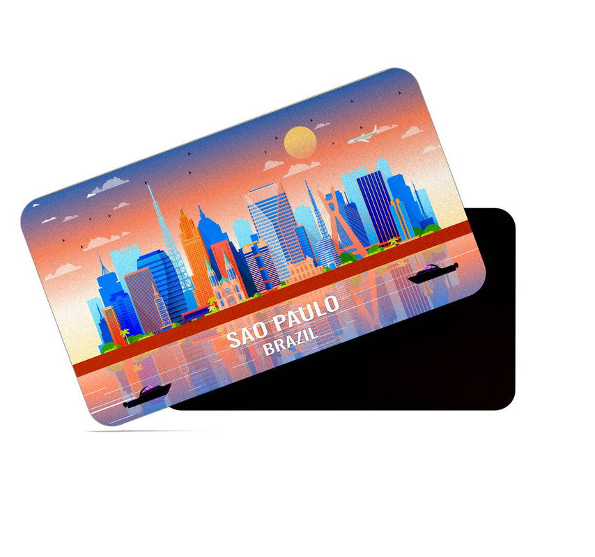 dhcrafts Rectangular Rubber Fridge Magnet / Magnetic Card Multicolor Brazil Sao Pauo Design Pack of 1 (8.6cm x 5.4cm)