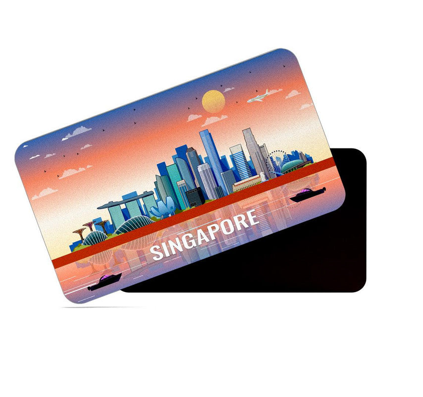 dhcrafts Rectangular Rubber Fridge Magnet / Magnetic Card Multicolor Singapore Design Pack of 1 (8.6cm x 5.4cm)