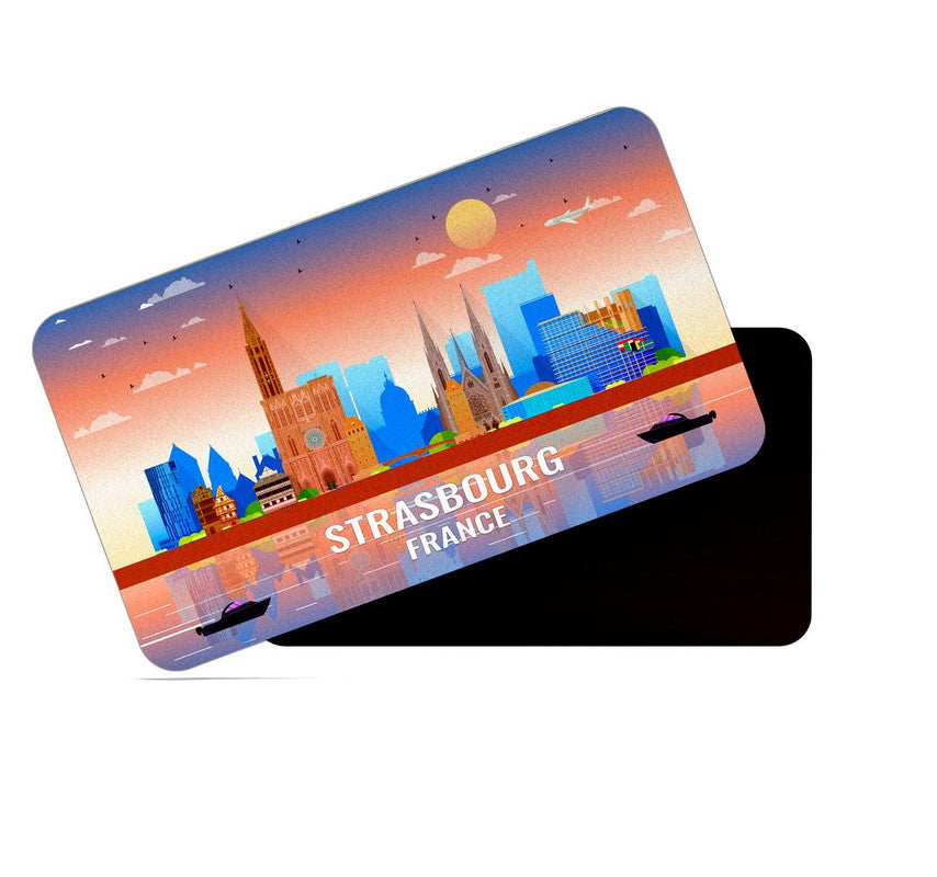 dhcrafts Rectangular Rubber Fridge Magnet / Magnetic Card Multicolor France Strasbourg Design Pack of 1 (8.6cm x 5.4cm)